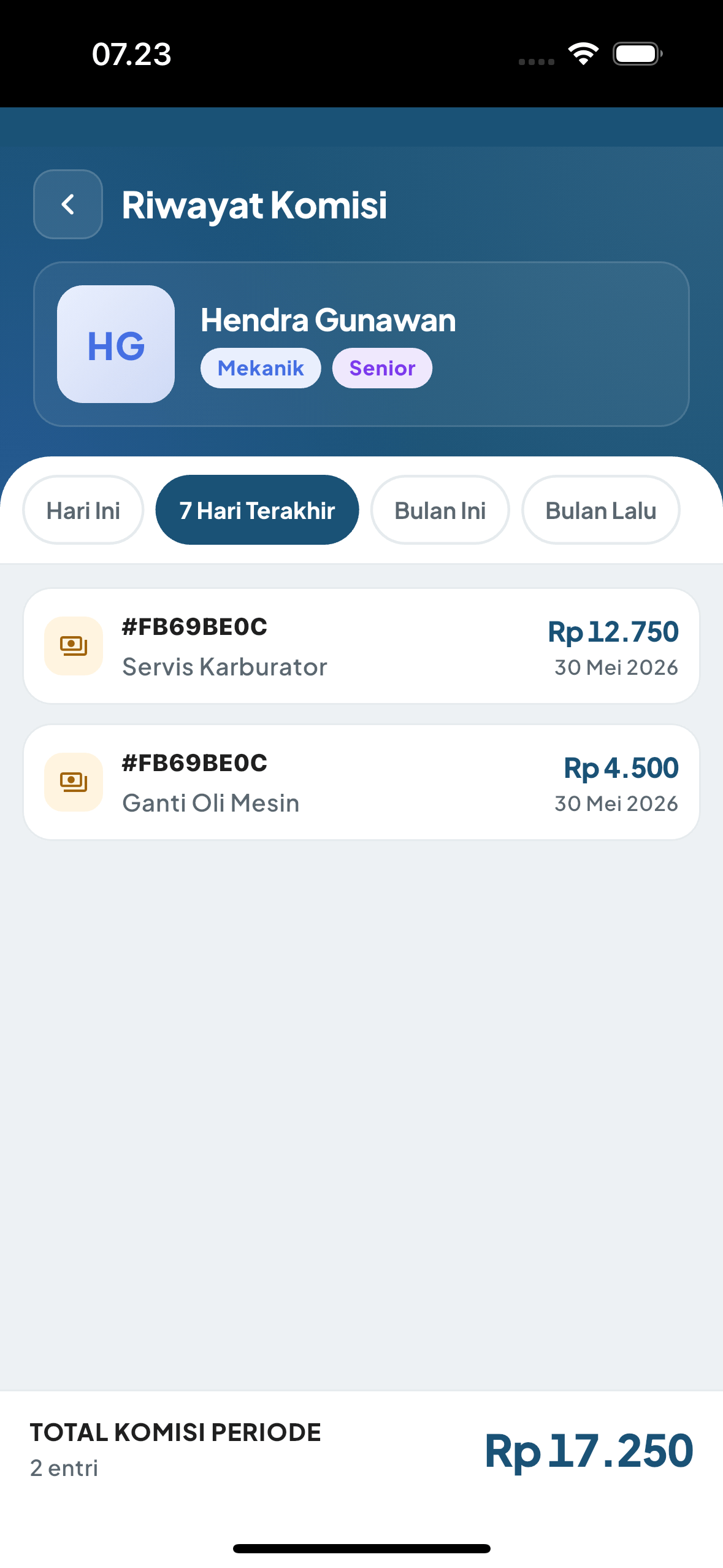 Komisi mekanik transparan, real-time.