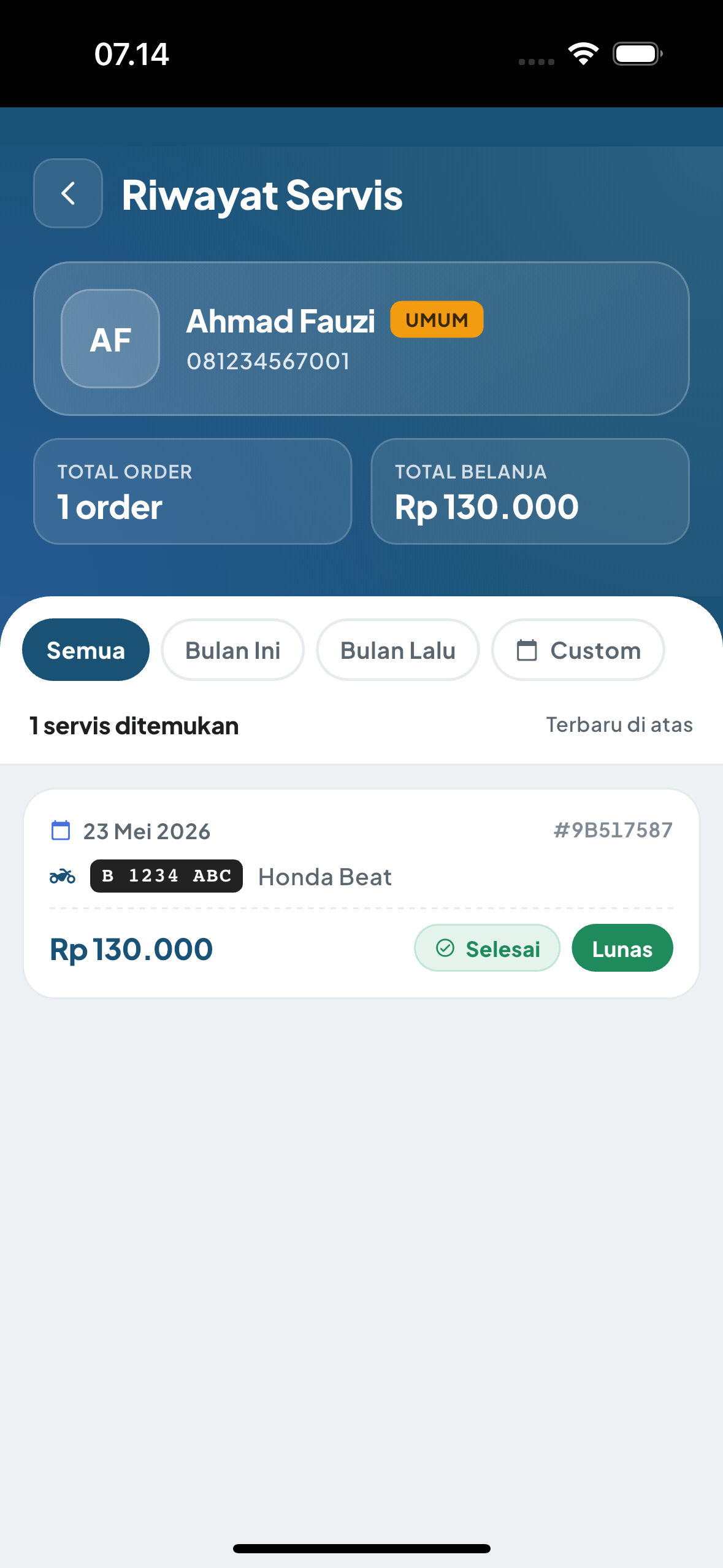 Setiap motor punya buku servis digital.